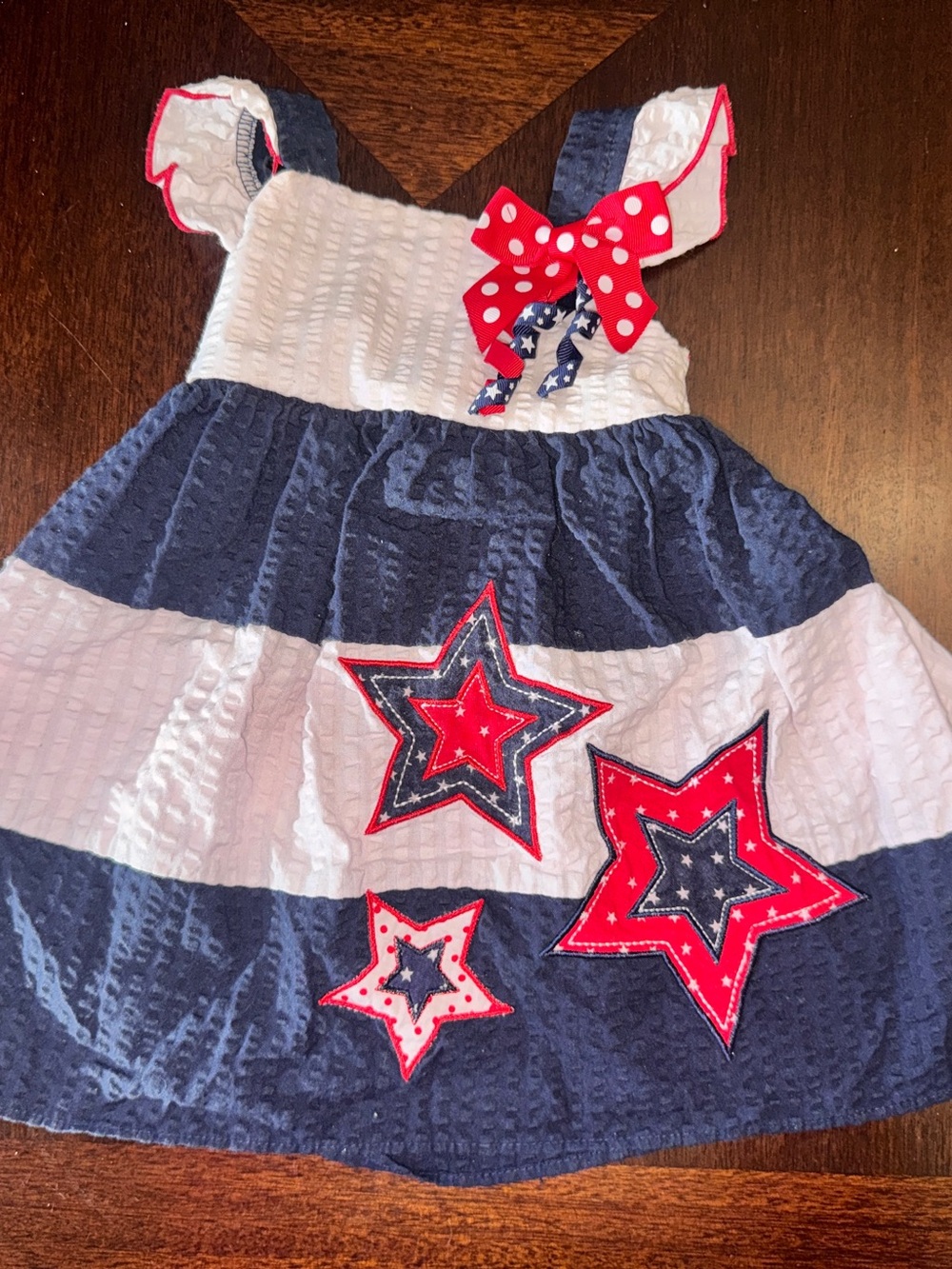 Girls Navy & White Striped Star AppliquΓ© Casual Dress - Red Accents